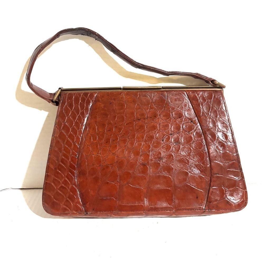 Vintage 50s exquisite caramel crocodile skin Leather Shoulder Bag